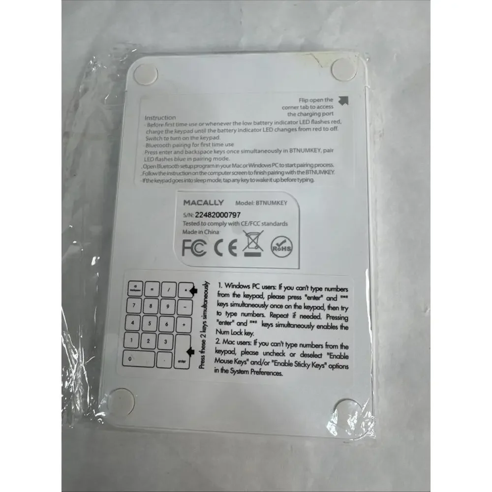 Macally BTNUMKEY Rechargable Cordless Wireless Bluetooth Numeric Pad White B4